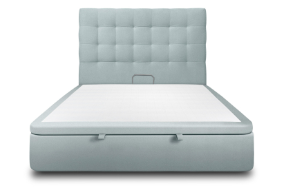 Lit coffre 200x200 cm avec Tête de lit capitonnée - Tissu Velours Gris Bleuté