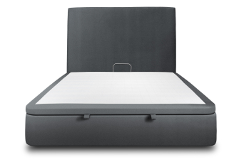 Lit coffre 160x200 cm avec Tête de lit tapissée - Tissu Velours Gris Anthracite