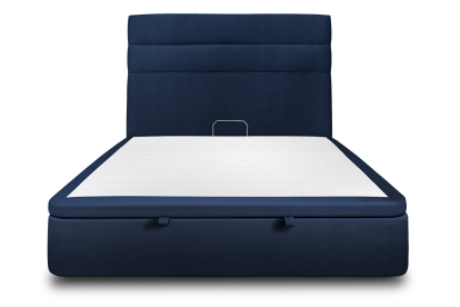 Lit coffre 140x190 cm avec Tête de lit à lignes - Tissu Velours Bleu Océan