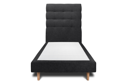 Lit 90x200 cm - Sommier tapissier H29 cm + tête de lit capitonnée - Tissu Toile natté Noir