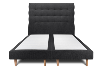 Lit 2x 80x200 cm - Sommier tapissier H29 cm + tête de lit capitonnée - Tissu Toile natté Noir