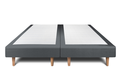 Lit 2x 90x200 cm - Sommier tapissier H29 cm + tête de lit à lignes - Tissu Velours Gris Anthracite