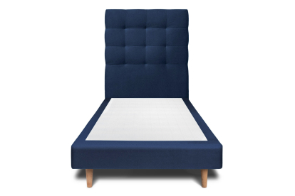 Lit 90x190 cm - Sommier tapissier H29 cm + tête de lit capitonnée - Tissu Velours Bleu Océan