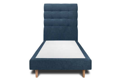 Lit 90x200 cm - Sommier tapissier H29 cm + tête de lit capitonnée - Tissu Toile natté Bleu Océan