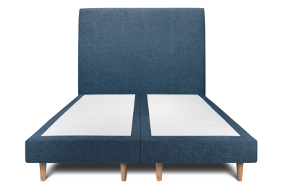 Lit 2x 90x200 cm - Sommier tapissier H29 cm + tête de lit tapissée - Tissu Toile natté Bleu Océan