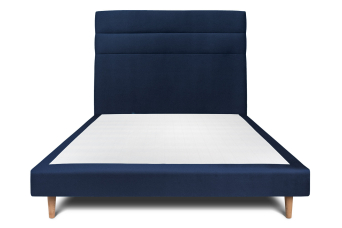 Lit 140x190 cm - Sommier tapissier H29 cm + tête de lit à lignes - Tissu Velours Bleu Océan