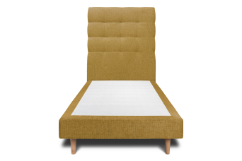 Lit 90x190 cm - Sommier tapissier H29 cm + tête de lit capitonnée - Tissu Toile natté Jaune