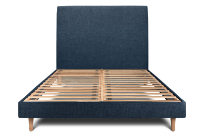 Lit 140x200 cm - Sommier à lattes H29 cm + tête de lit tapissée - Tissu Toile natté Bleu Océan