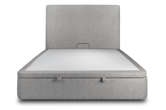 Lit coffre 200x200 cm avec Tête de lit tapissée - Tissu Bouclette Gris