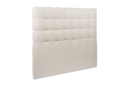 Lit 140x190 cm - Sommier tapissier H35 cm + tête de lit capitonnée - Tissu Bouclette Beige Clair