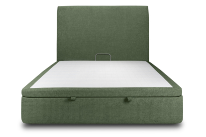 Lit coffre 140x190 cm avec Tête de lit tapissée - Tissu Toile natté Vert Kaki