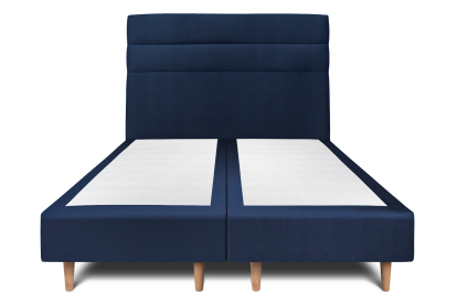 Lit 2x 100x200 cm - Sommier tapissier H35 cm + tête de lit à lignes - Tissu Velours Bleu Océan