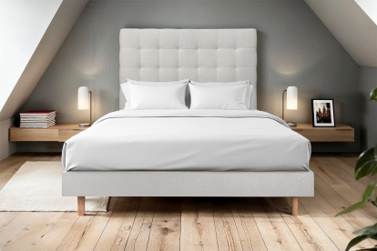 Lit 140x200 cm - Sommier à lattes H29 cm + tête de lit capitonnée - Tissu Velours Gris Clair
