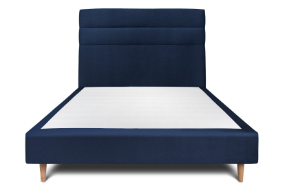 Lit 140x190 cm - Sommier tapissier H35 cm + tête de lit à lignes - Tissu Velours Bleu Océan
