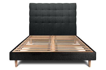 Lit 160x200 cm - Sommier à lattes H29 cm + tête de lit capitonnée - Tissu Bouclette Noir