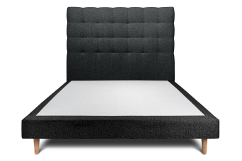 Lit 140x190 cm - Sommier tapissier H29 cm + tête de lit capitonnée - Tissu Bouclette Noir