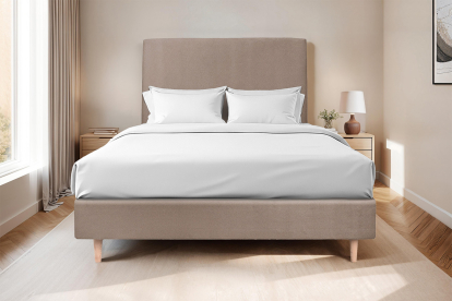 Lit 160x200 cm - Sommier tapissier H35 cm + tête de lit tapissée - Tissu Velours Taupe