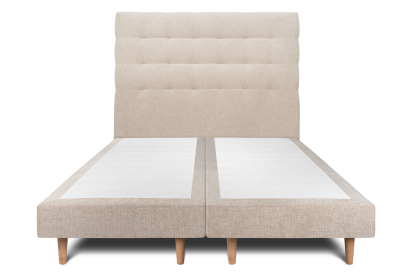 Lit 2x 80x200 cm - Sommier tapissier H29 cm + tête de lit capitonnée - Tissu Toile natté Beige Brun