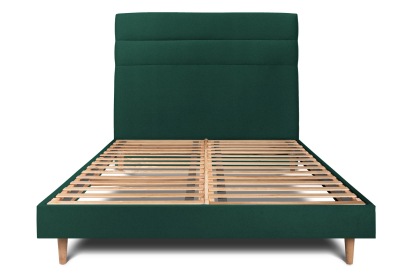 Lit 140x190 cm - Sommier à lattes H29 cm + tête de lit à lignes - Tissu Velours Vert