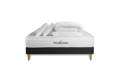 Pack lit complet 140x200 cm - Matelas + Sommier Noir (en kit) + 2 oreillers + Couette - Nottingham