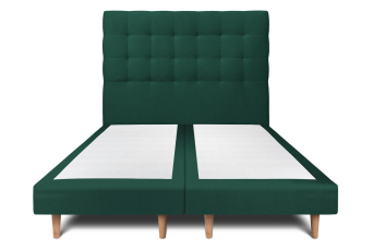 Lit 2x 90x200 cm - Sommier tapissier H29 cm + tête de lit capitonnée - Tissu Velours Vert