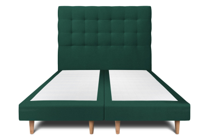 Lit 2x 90x200 cm - Sommier tapissier H29 cm + tête de lit capitonnée - Tissu Velours Vert