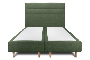 Lit 2x 100x200 cm - Sommier tapissier H35 cm + tête de lit à lignes - Tissu Toile natté Vert Kaki
