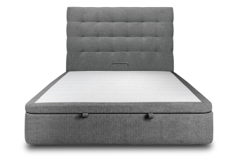 Lit coffre 140x200 cm avec Tête de lit capitonnée - Tissu Toile natté Gris Anthracite