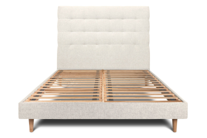 Lit 140x190 cm - Sommier à lattes H29 cm + tête de lit capitonnée - Tissu Toile natté Beige Clair