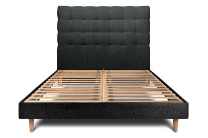 Lit 200x200 cm - Sommier à lattes H29 cm + tête de lit capitonnée - Tissu Bouclette Noir
