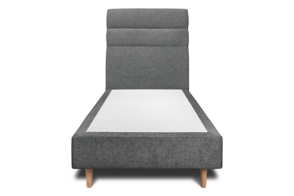 Lit 90x190 cm - Sommier tapissier H35 cm + tête de lit à lignes - Tissu Toile natté Gris Anthracite