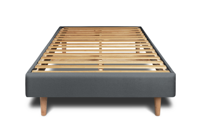 Lit 90x200 cm - Sommier à lattes H29 cm + tête de lit tapissée - Tissu Velours Gris Anthracite