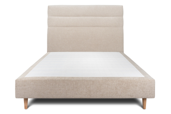 Lit 140x190 cm - Sommier tapissier H35 cm + tête de lit à lignes - Tissu Toile natté Beige Brun