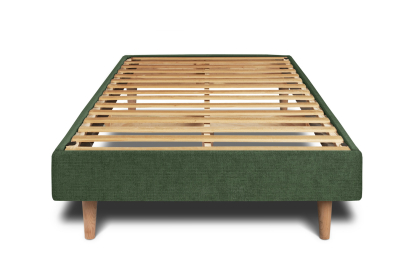 Lit 90x190 cm - Sommier à lattes H29 cm + tête de lit à lignes - Tissu Toile natté Vert Kaki
