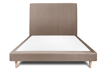 Lit 140x200 cm - Sommier tapissier H29 cm + tête de lit tapissée - Tissu Velours Taupe
