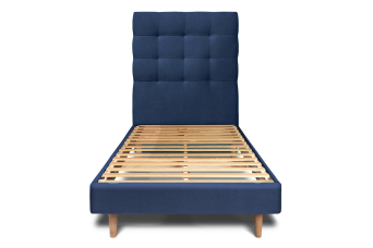 Lit 90x200 cm - Sommier à lattes H29 cm + tête de lit capitonnée - Tissu Velours Bleu Océan