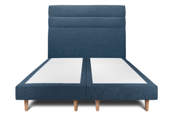 Lit 2x 80x200 cm - Sommier tapissier H29 cm + tête de lit à lignes - Tissu Toile natté Bleu Océan