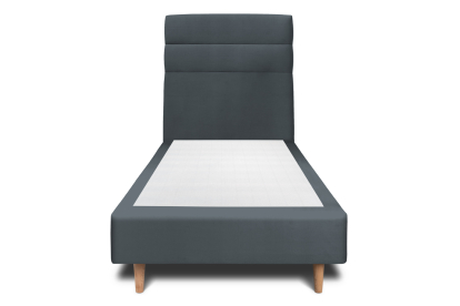 Lit 90x200 cm - Sommier tapissier H35 cm + tête de lit à lignes - Tissu Velours Gris Anthracite