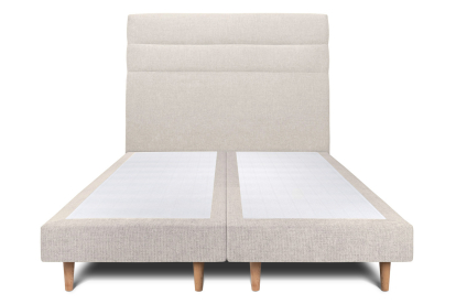 Lit 2x 100x200 cm - Sommier tapissier H29 cm + tête de lit à lignes - Tissu Toile natté Beige Clair