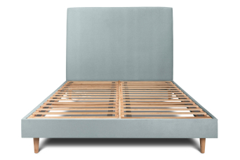 Lit 160x200 cm - Sommier à lattes H29 cm + tête de lit tapissée - Tissu Velours Gris Bleuté