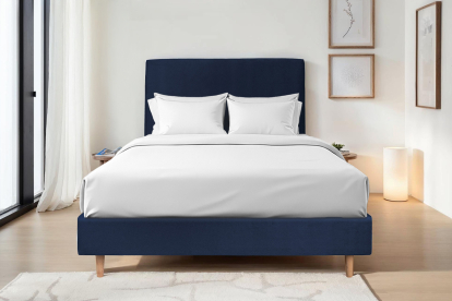 Sommier Tapissier 160x200 cm - H35 cm - Velours - Bleu océan
