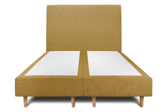 Lit 2x 90x200 cm - Sommier tapissier H35 cm + tête de lit tapissée - Tissu Toile natté Jaune