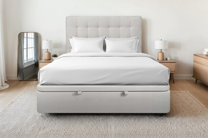Lit coffre 140x200 cm avec Tête de lit capitonnée - Tissu Velours Gris Clair