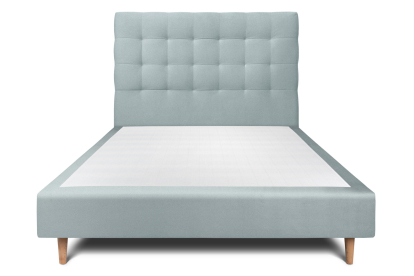 Lit 140x190 cm - Sommier tapissier H35 cm + tête de lit capitonnée - Tissu Velours Gris Bleuté
