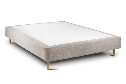Lit 160x200 cm - Sommier tapissier H35 cm + tête de lit tapissée - Tissu Bouclette Beige Clair