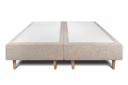 Lit 2x 80x200 cm - Sommier tapissier H35 cm + tête de lit à lignes - Tissu Toile natté Beige Brun
