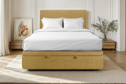 Sommier Coffre 140x190 cm - Toile nattée  - Jaune