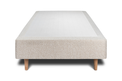 Lit 90x190 cm - Sommier tapissier H35 cm + tête de lit capitonnée - Tissu Bouclette Beige Clair