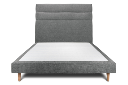 Lit 140x190 cm - Sommier tapissier H29 cm + tête de lit à lignes - Tissu Toile natté Gris Anthracite