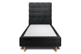 Lit 90x190 cm - Sommier tapissier H35 cm + tête de lit capitonnée - Tissu Bouclette Noir